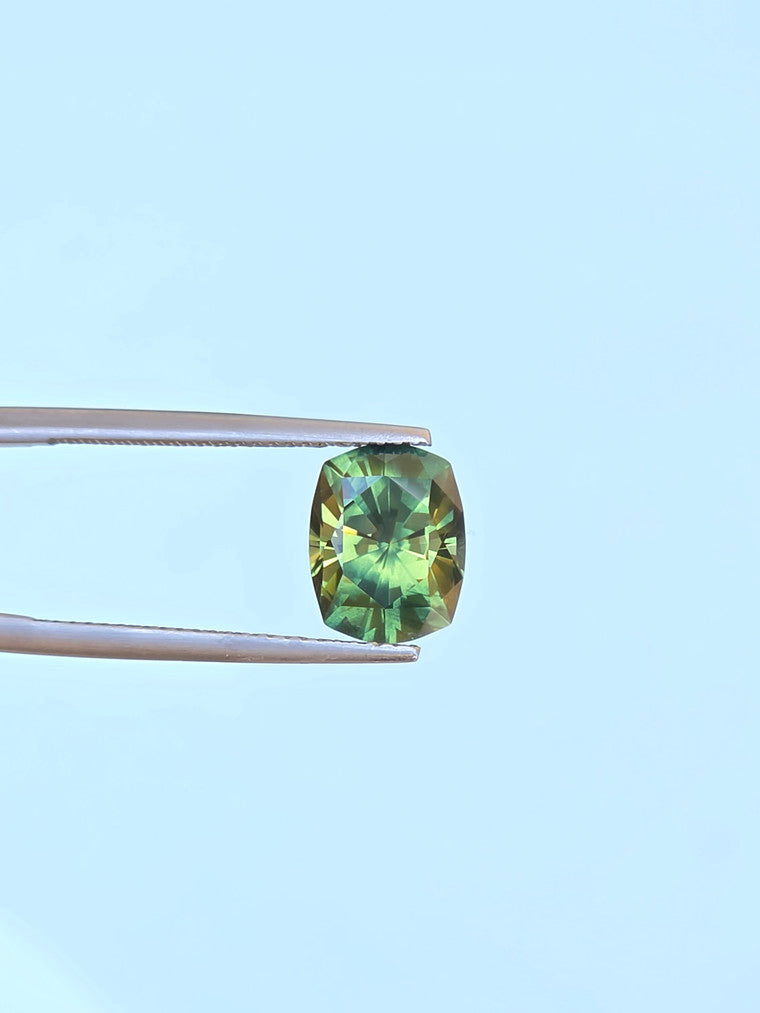 4.04ct Cushion Green Parti Sapphire