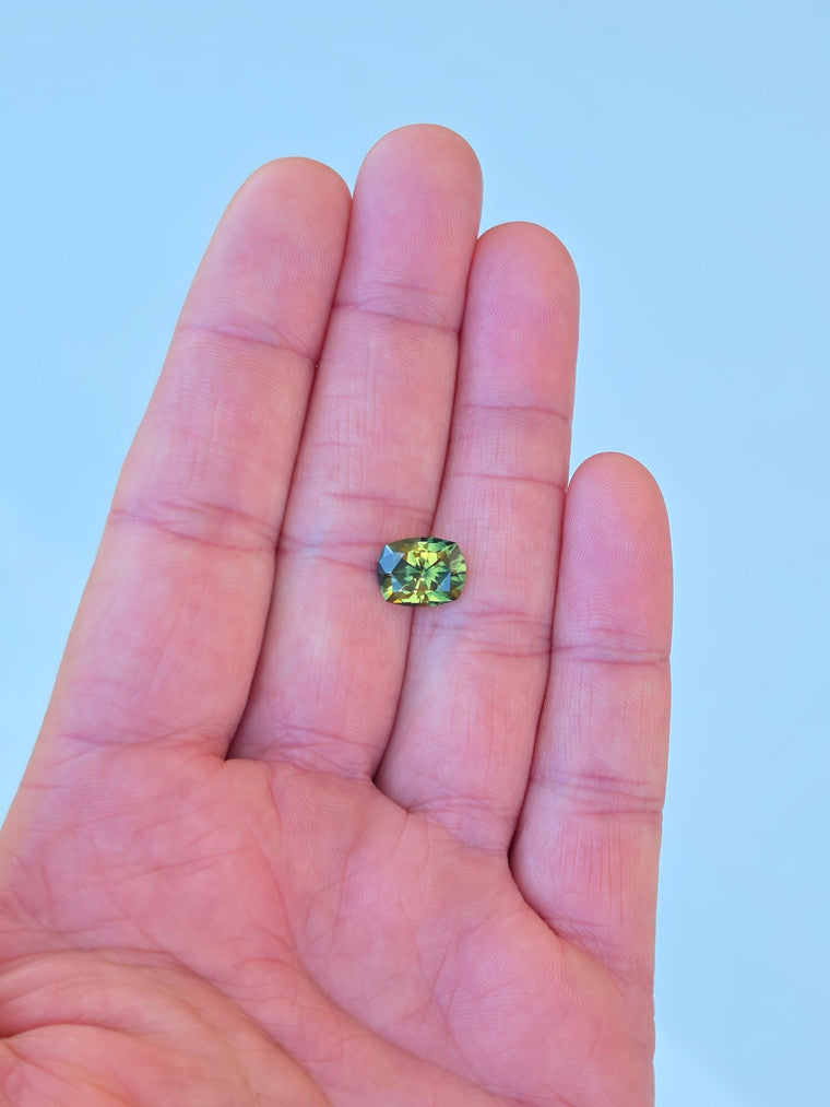 4.04ct Cushion Green Parti Sapphire