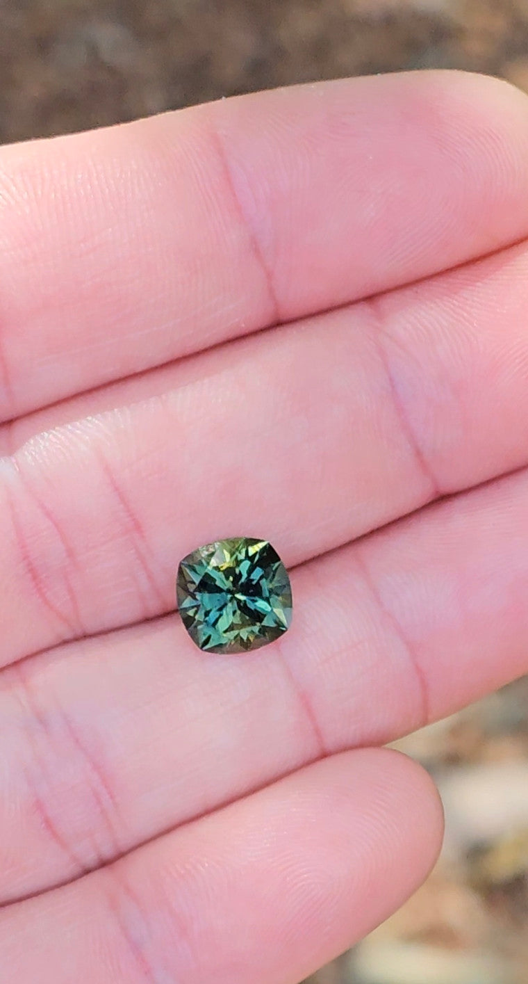 2.97ct Cushion Teal Parti Sapphire