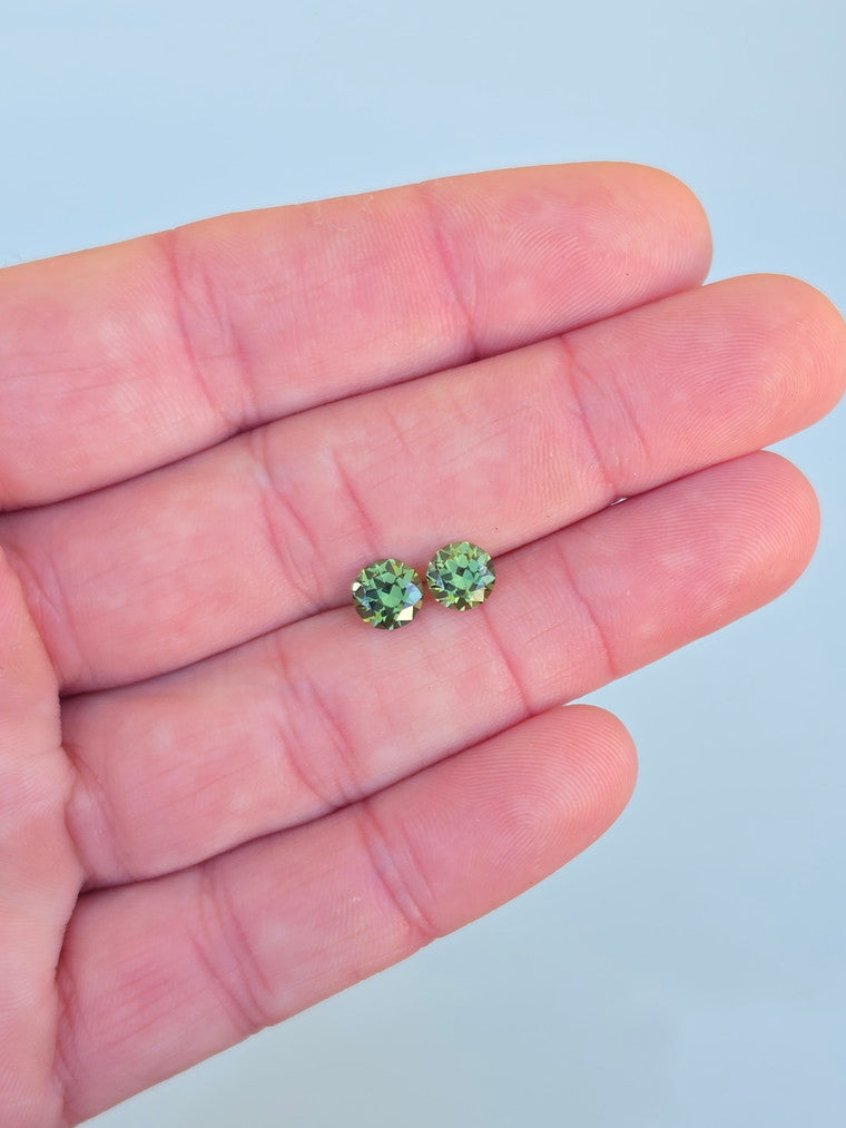 Pair of 6mm Round Green Sapphires