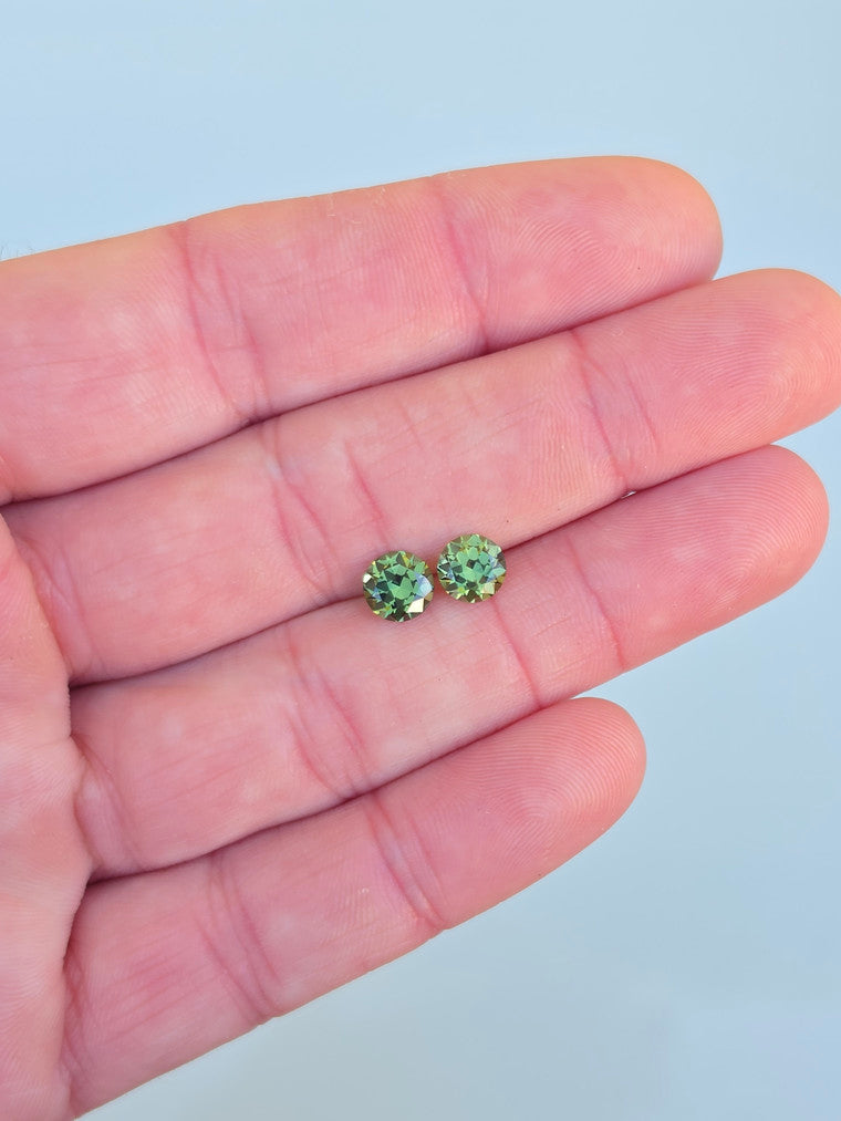 Pair of 6mm Round Green Sapphires
