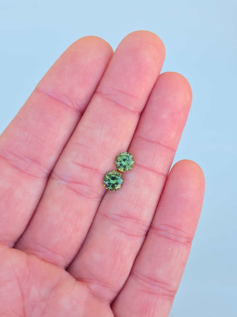 Pair of 6mm Round Green Sapphires