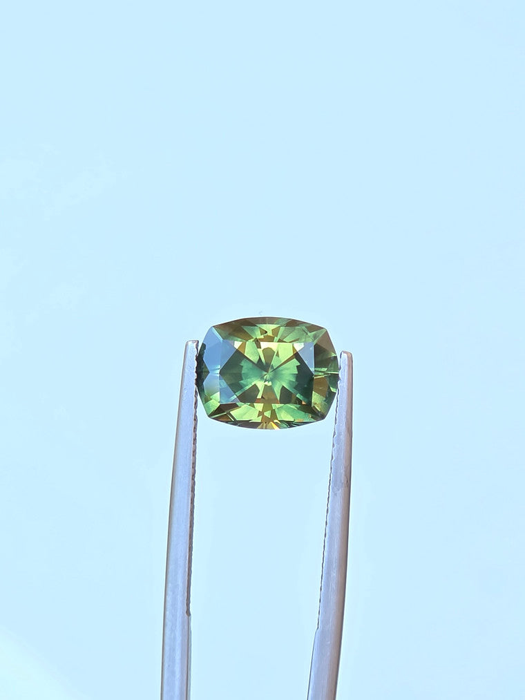 4.04ct Cushion Green Parti Sapphire