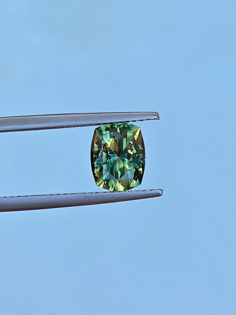 2.17ct Cushion Green Parti Sapphire