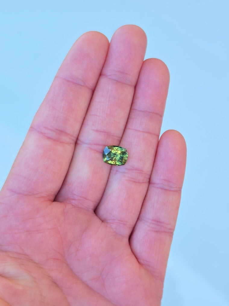 4.04ct Cushion Green Parti Sapphire