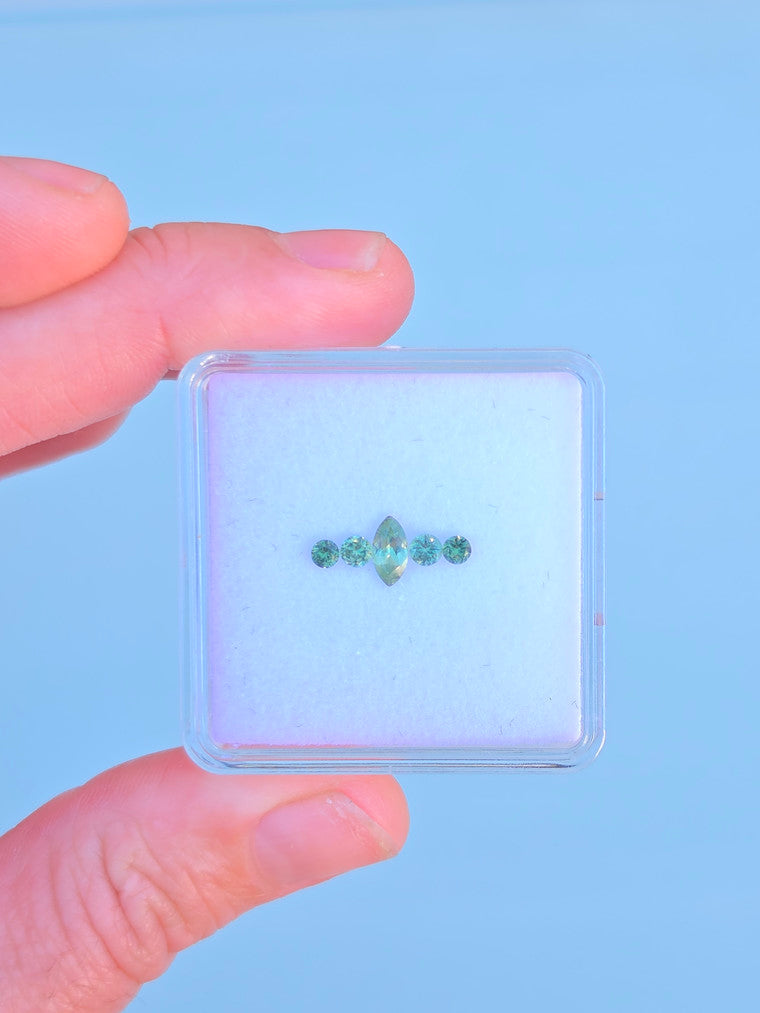 Set of 5 Mixed Cut Green Parti Sapphire