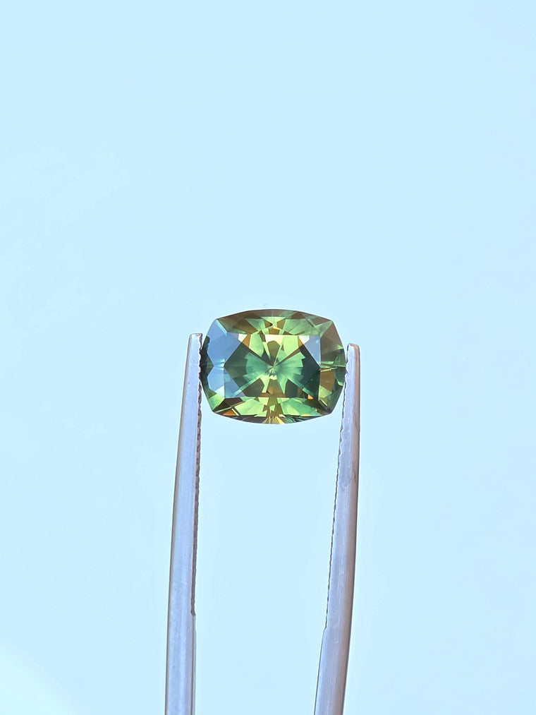 4.04ct Cushion Green Parti Sapphire