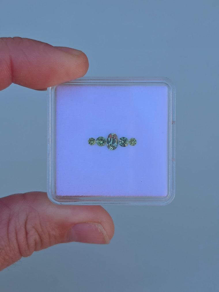 Set of 5 Mixed cut Green Parti Sapphires