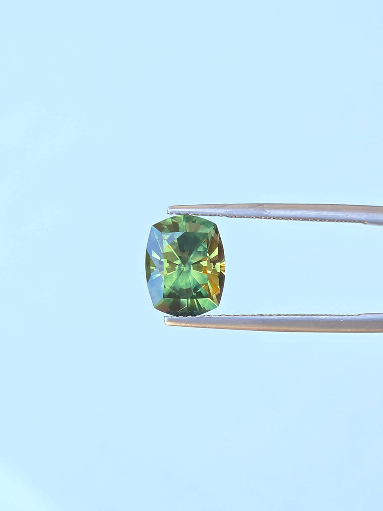 4.04ct Cushion Green Parti Sapphire