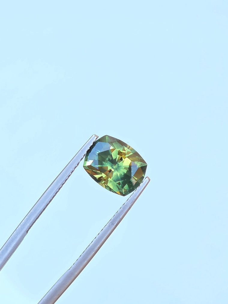 4.04ct Cushion Green Parti Sapphire