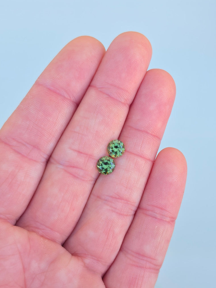Pair of 6mm Round Green Sapphires
