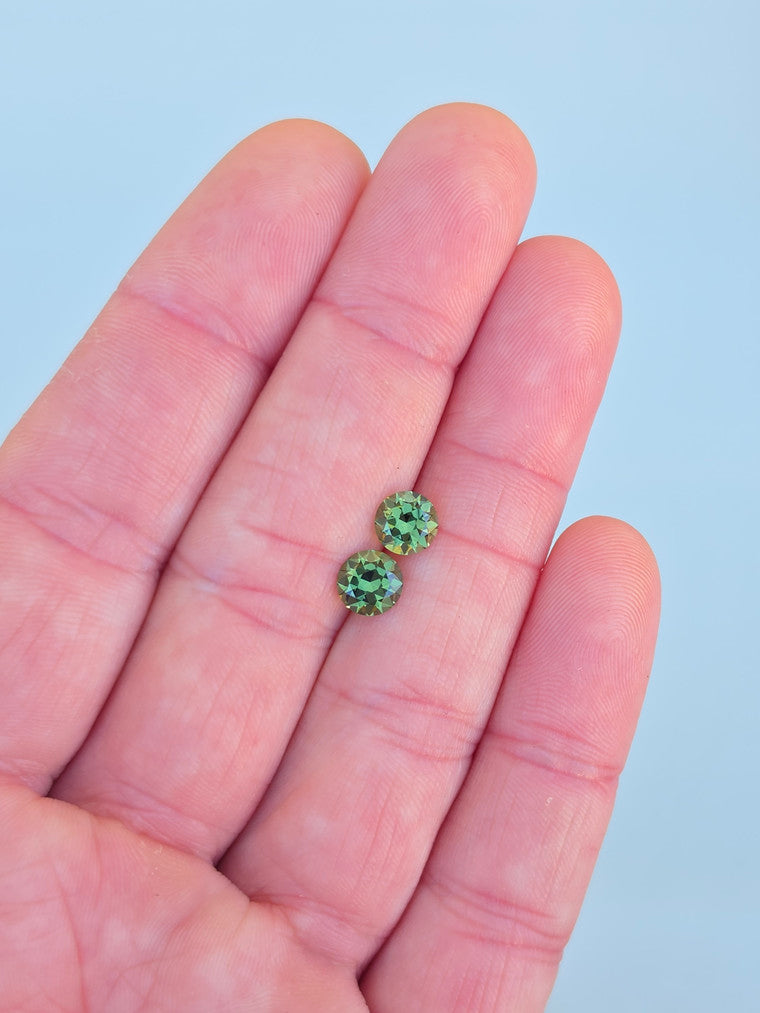 Pair of 6mm Round Green Sapphires