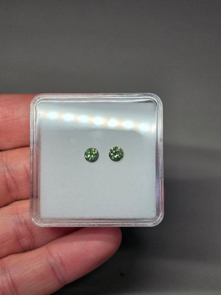 Pair of 4.6mm Round Green Parti Sapphires
