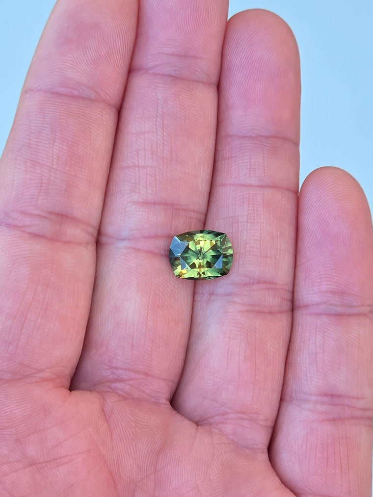 4.04ct Cushion Green Parti Sapphire
