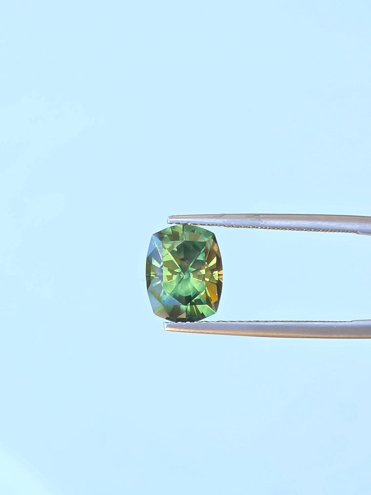 4.04ct Cushion Green Parti Sapphire