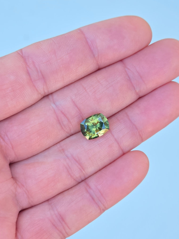4.04ct Cushion Green Parti Sapphire