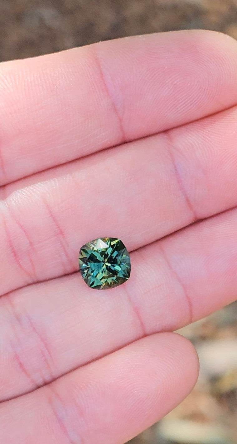 2.97ct Cushion Teal Parti Sapphire
