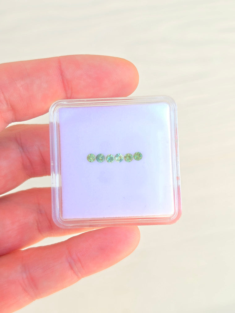 Set of 6 Round Green Sapphires