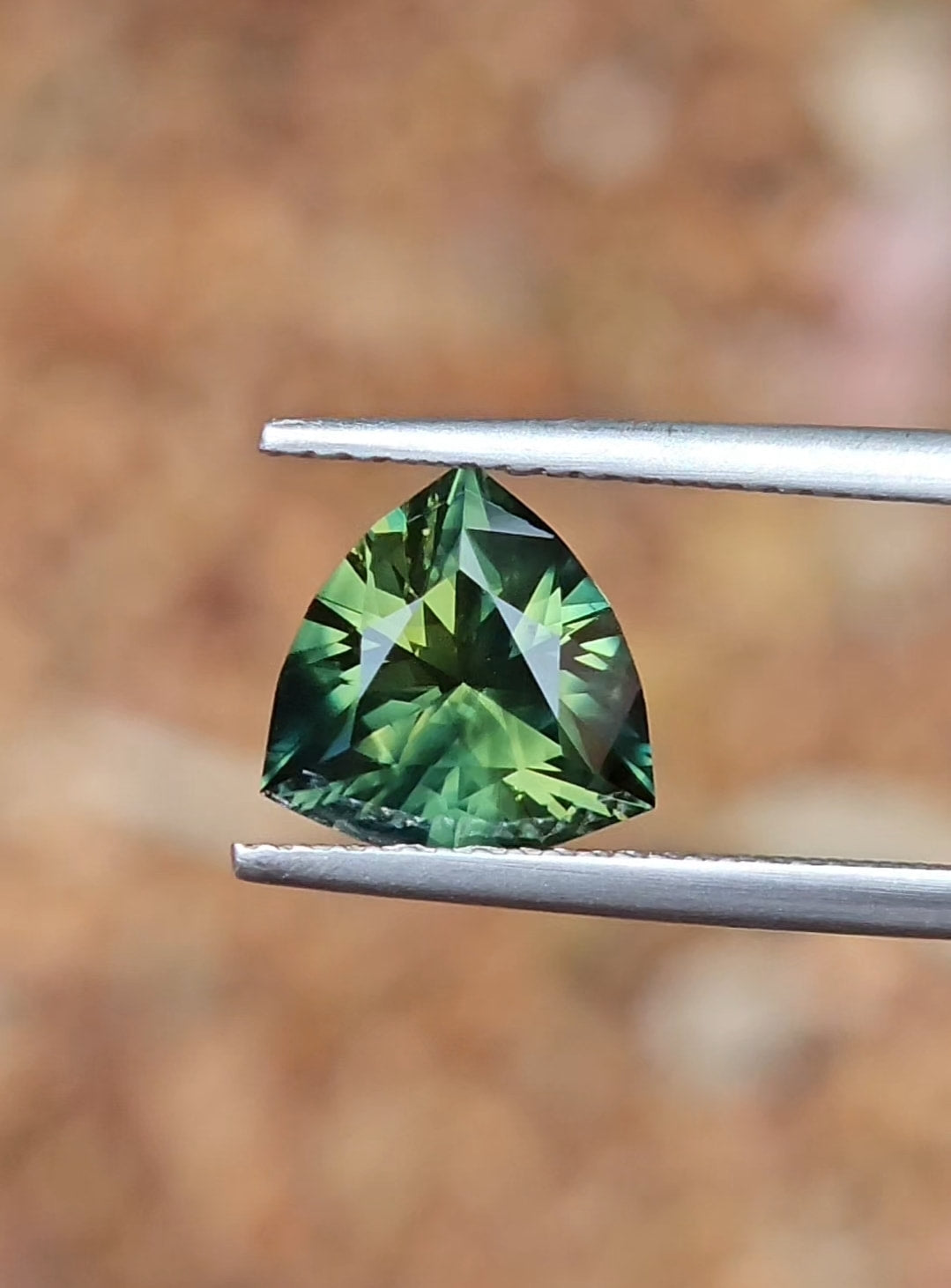 3.18ct Trilliant Luxurious Green Parti Sapphire