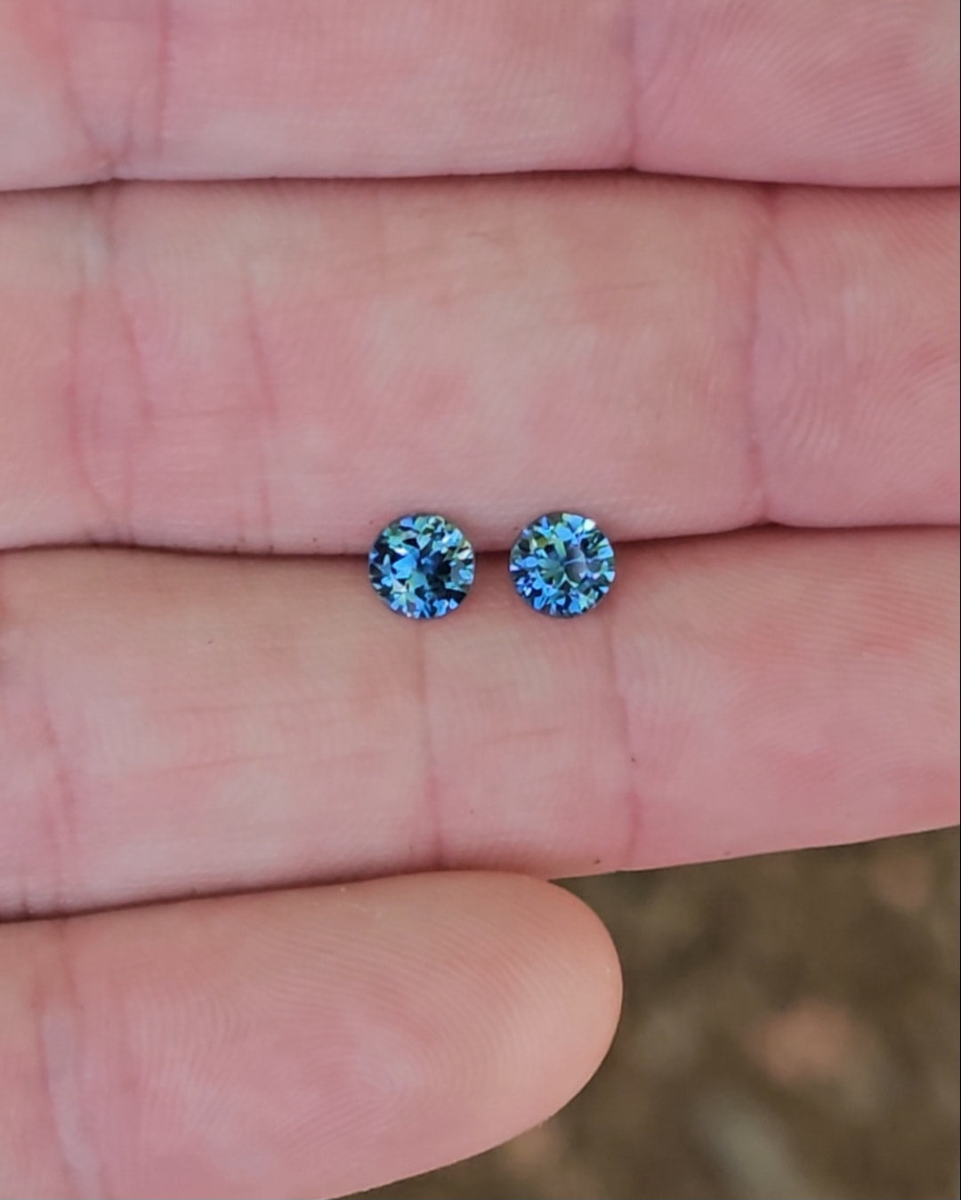 Pair of Round Blue 4.6mm Blue Parti Sapphires