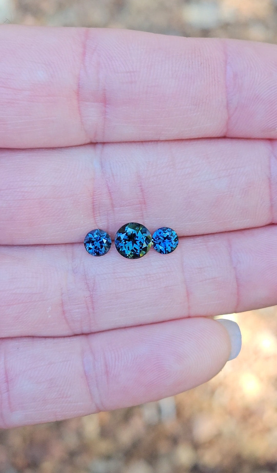 Round Blue Sapphire Trilogy Set