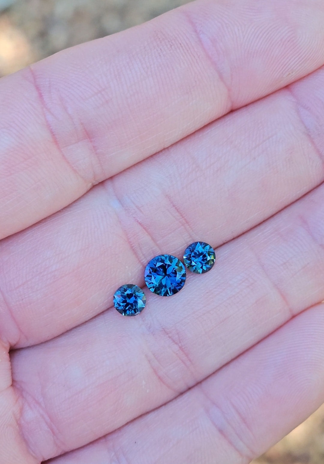Round Blue Parti Trilogy Sapphire Set