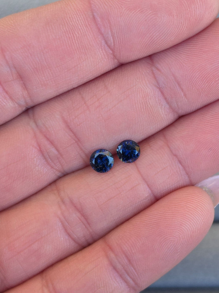 Pair of 5mm Round Blue Sapphires