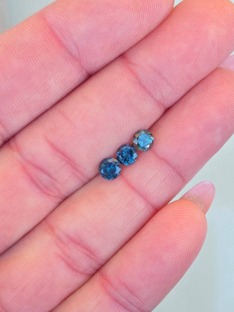 Set of 3 Round Blue Sapphires