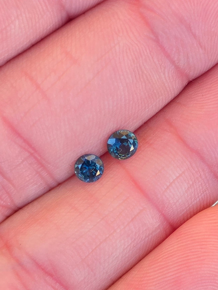 Pair of 4mm Round Blue Sapphires