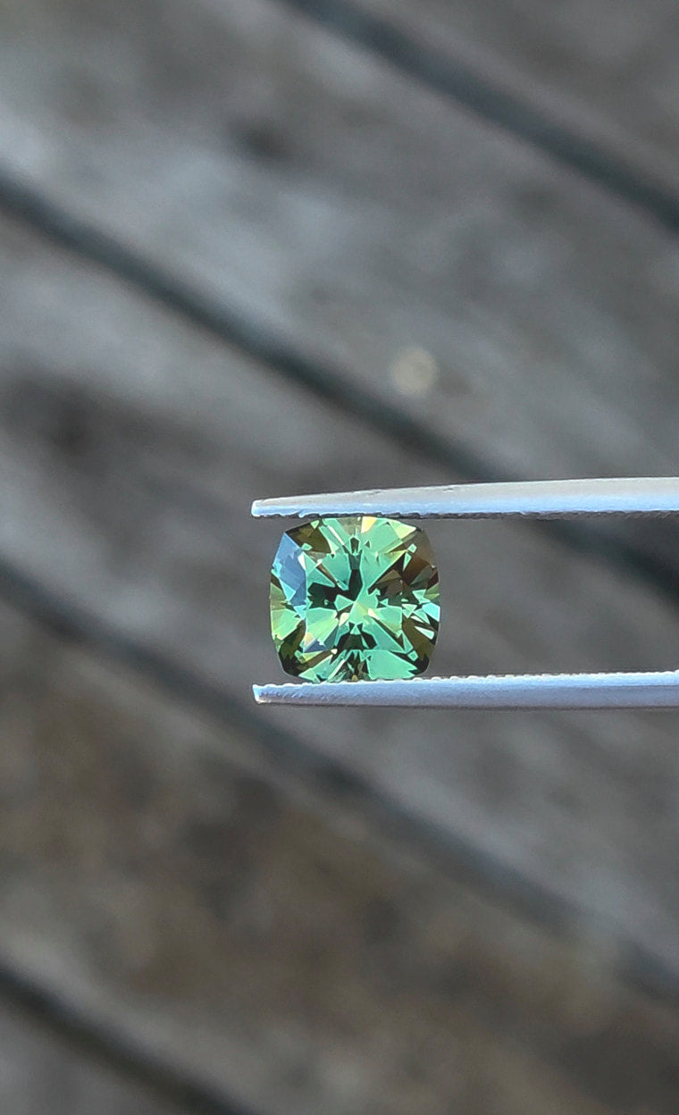 2.47ct Cushion Green Parti Sapphire