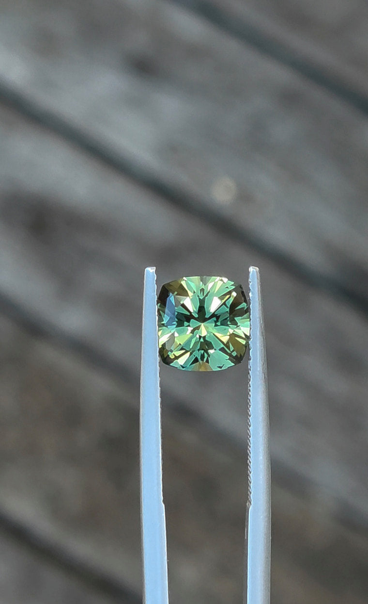 2.47ct Cushion Green Parti Sapphire