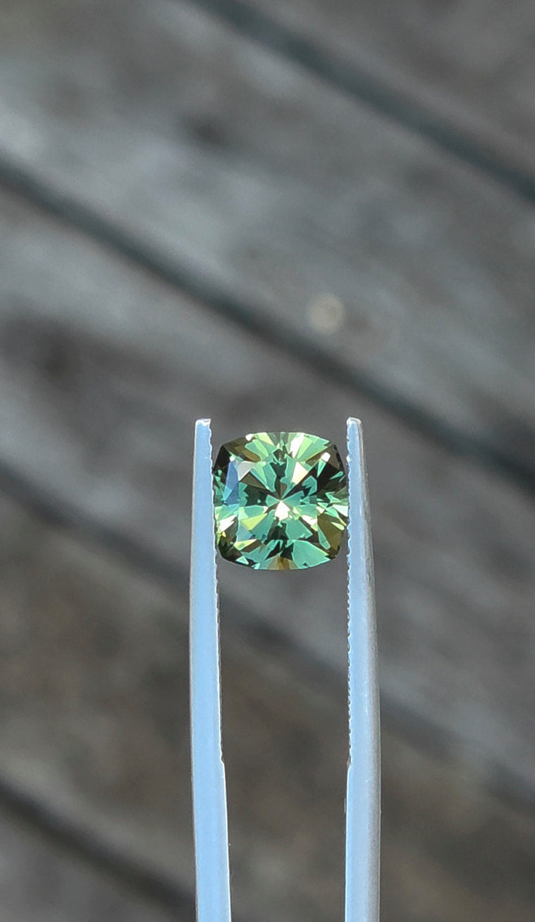 2.47ct Cushion Green Parti Sapphire