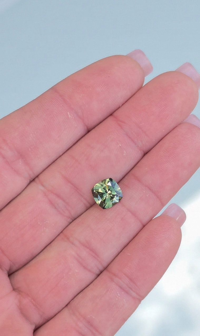 2.47ct Cushion Green Parti Sapphire