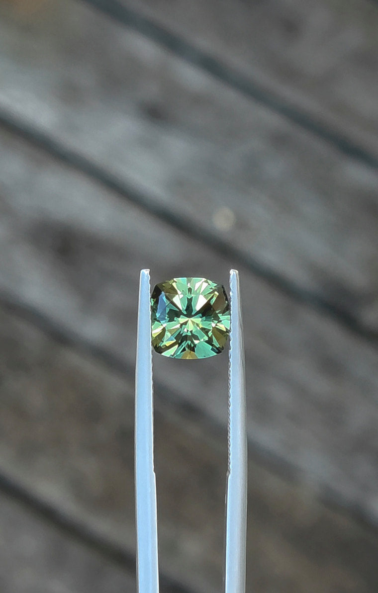 2.47ct Cushion Green Parti Sapphire