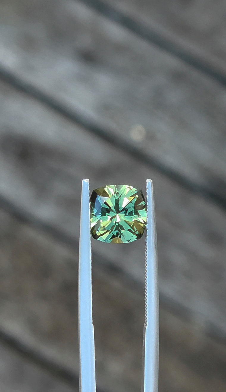 2.47ct Cushion Green Parti Sapphire