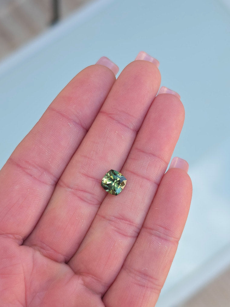2.47ct Cushion Green Parti Sapphire