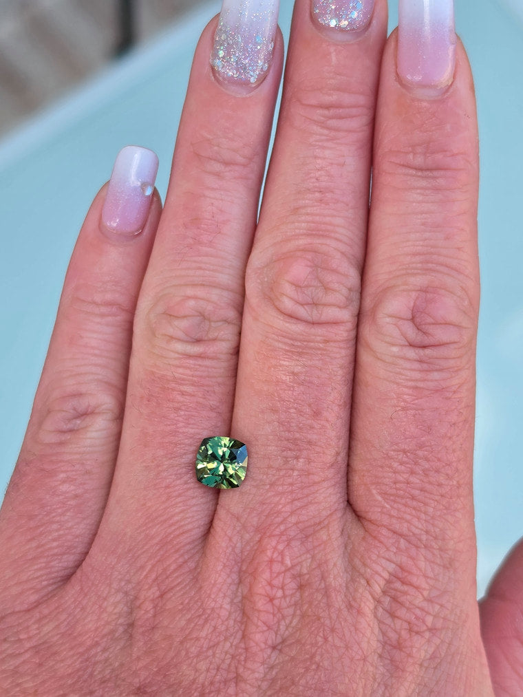 2.47ct Cushion Green Parti Sapphire