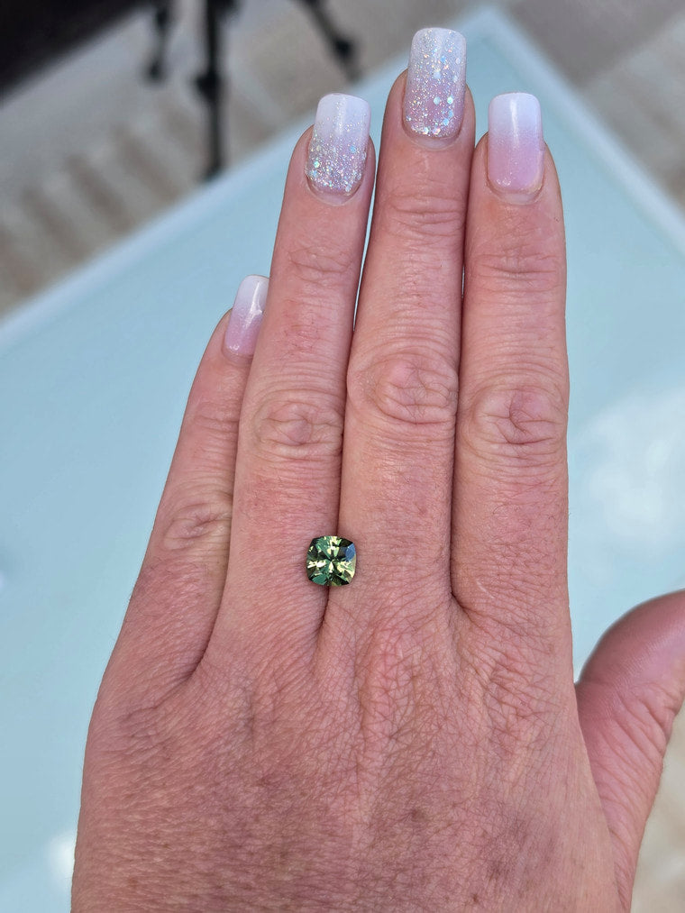 2.47ct Cushion Green Parti Sapphire